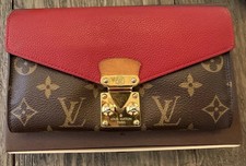 Louis Vuitton Monogram Brown/Red Fold Wallet w/ Zip Coin Pocket, 100 Authentic