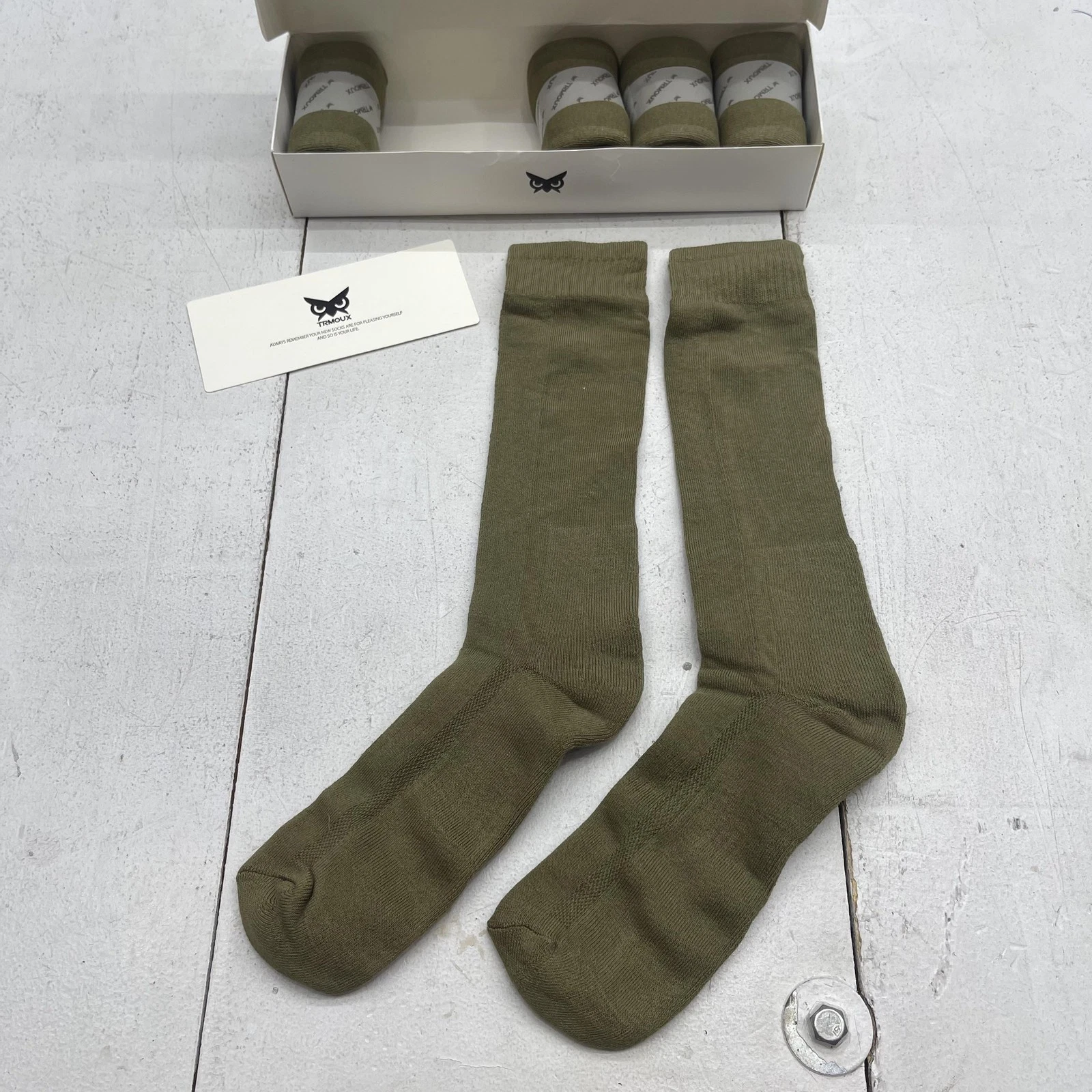 TRMOUX Socks Mens Medium Green Mid Calf Athletic Cushioned Hiking 3 Pairs