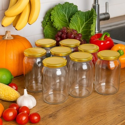 Einmachgläser 900 Ml Mit Breiter Öffnung – 4 Stück, Bernsteinfarben, Luftdichter Deckel, Inkl. Bänder, Etiketten & Pinsel