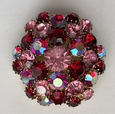 Vintage Red & Pink Rhinestone Tiered Oval Domed Brooch — listing 4