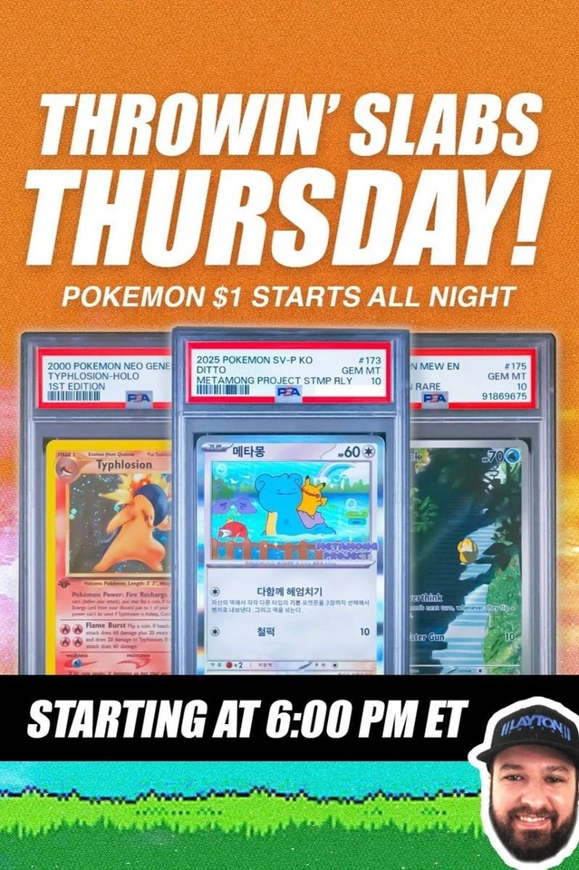 Throwin' Slabs Thursday! Pokemon $1 Start Auctions w/ Josh