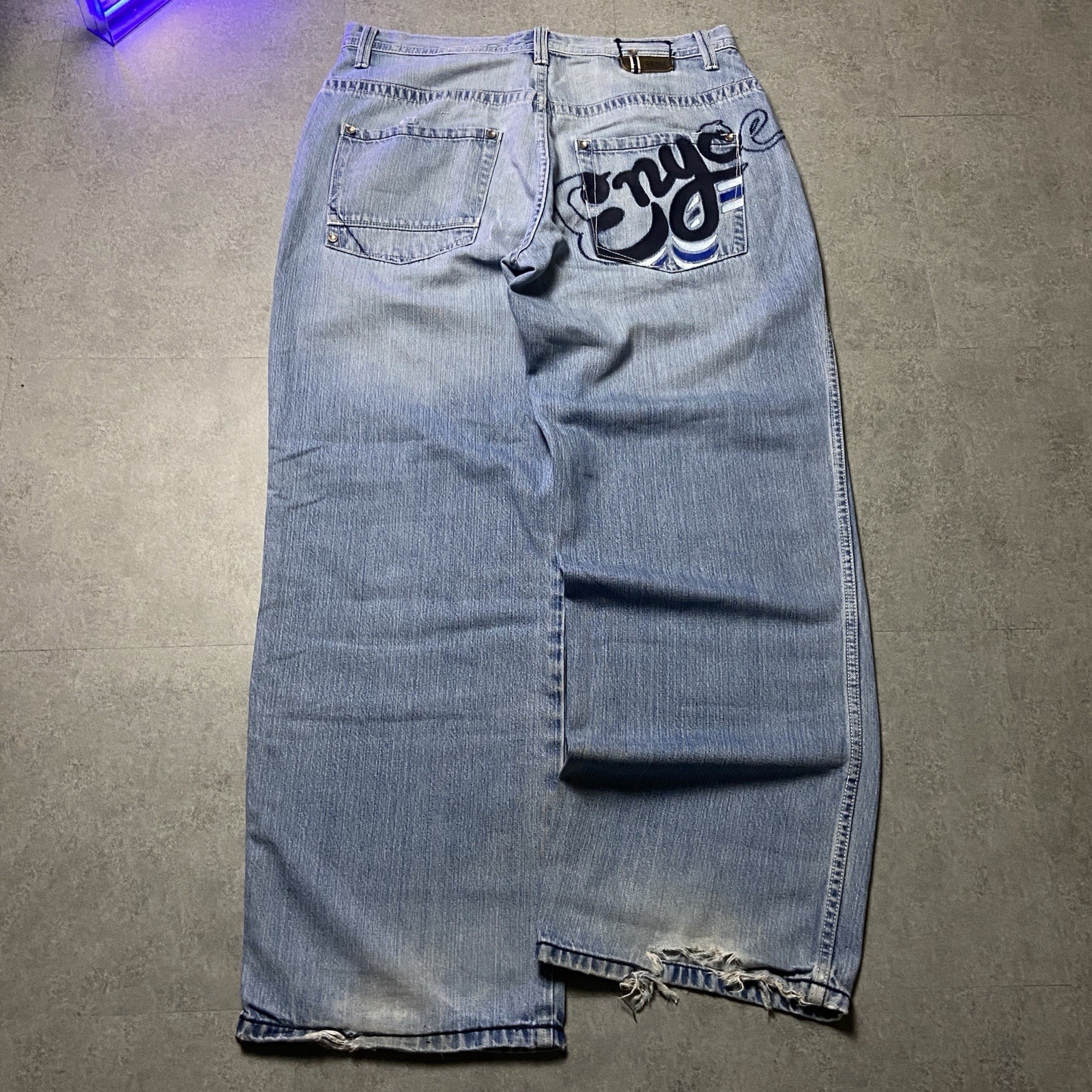 Enyce Y2K Baggy Jeans W32 Wide Leg 2000s Vintage HipHop Skater Embroidered Denim