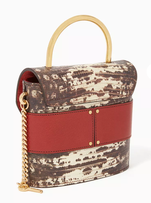 Chloé Aby Lock Small Bag Lizard-Embossed Sepia Brown 27S NWT New