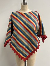 Vintage 60s 70s handmade rainbow striped cotton shawl poncho