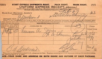 Railway Express Agency Uniform Receipt Non-Negotiable 1940s Legal Freight Form
