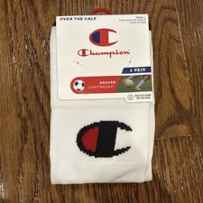 Champion Kids Size Small 2 Pair Over the Calf Soccer Lightweight Socks White