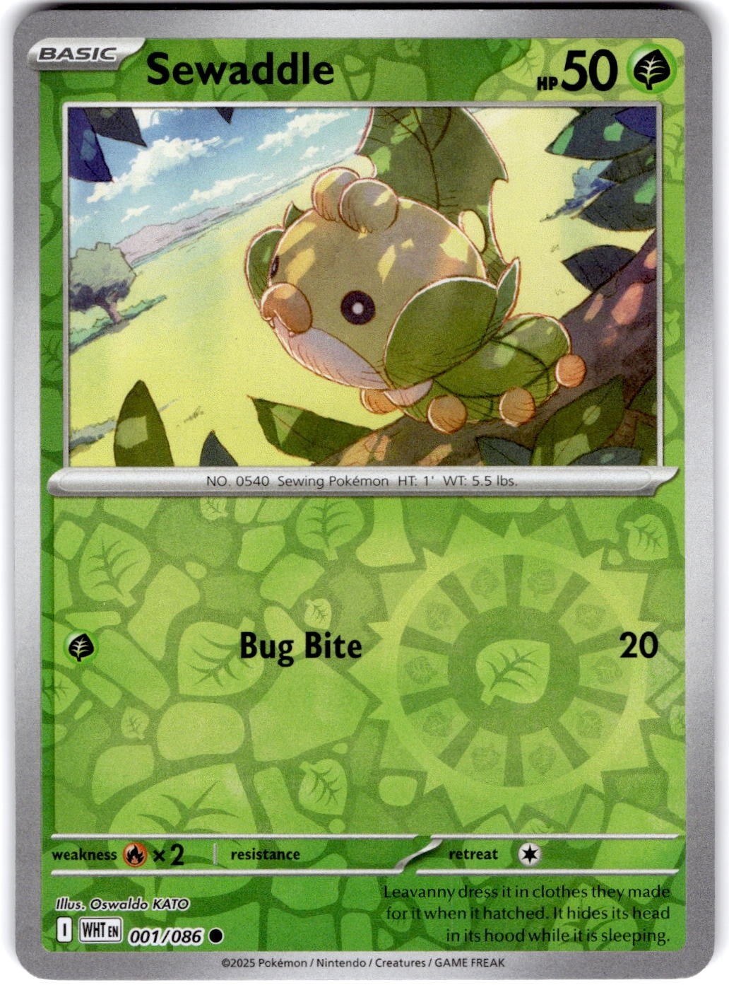 Pokemon Sewaddle White Flare 1/86 Reverse Holo English