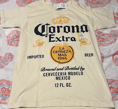 Corona Extra Beer Shirt Size Small Cream Graphic T-Shirt La Cerveza Mas Fina