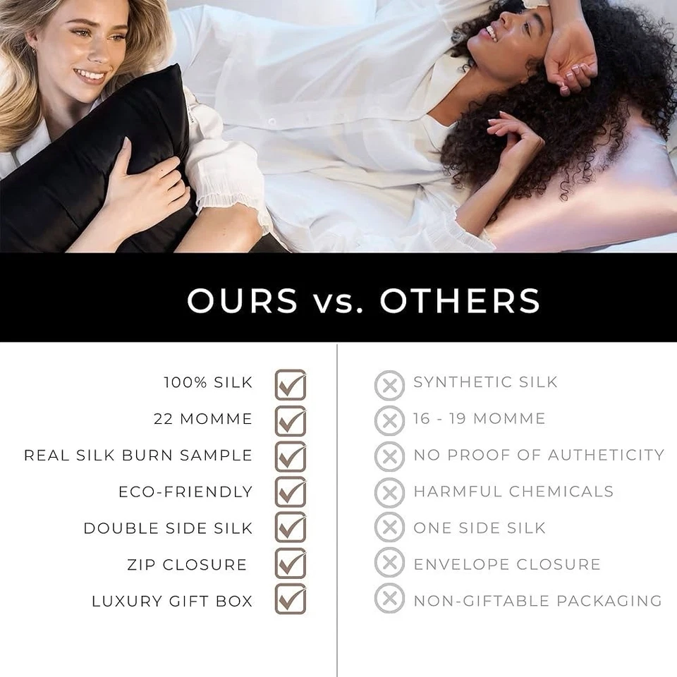 (Pink) 100% Mulberry Silk Pillowcase 22 Momme Queen with Zipper Luxury Soft - Image 3 of 4