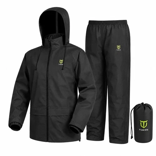 TIDEWE Rain Suit for Men, Waterproof Lightweight 2Piece Rain Gear, Black - product listing photo