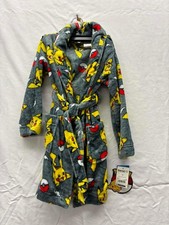 Pokemon Boys Pajama Robe Gray Bathrobe Size XS 4/5 Pikachu Pokeball