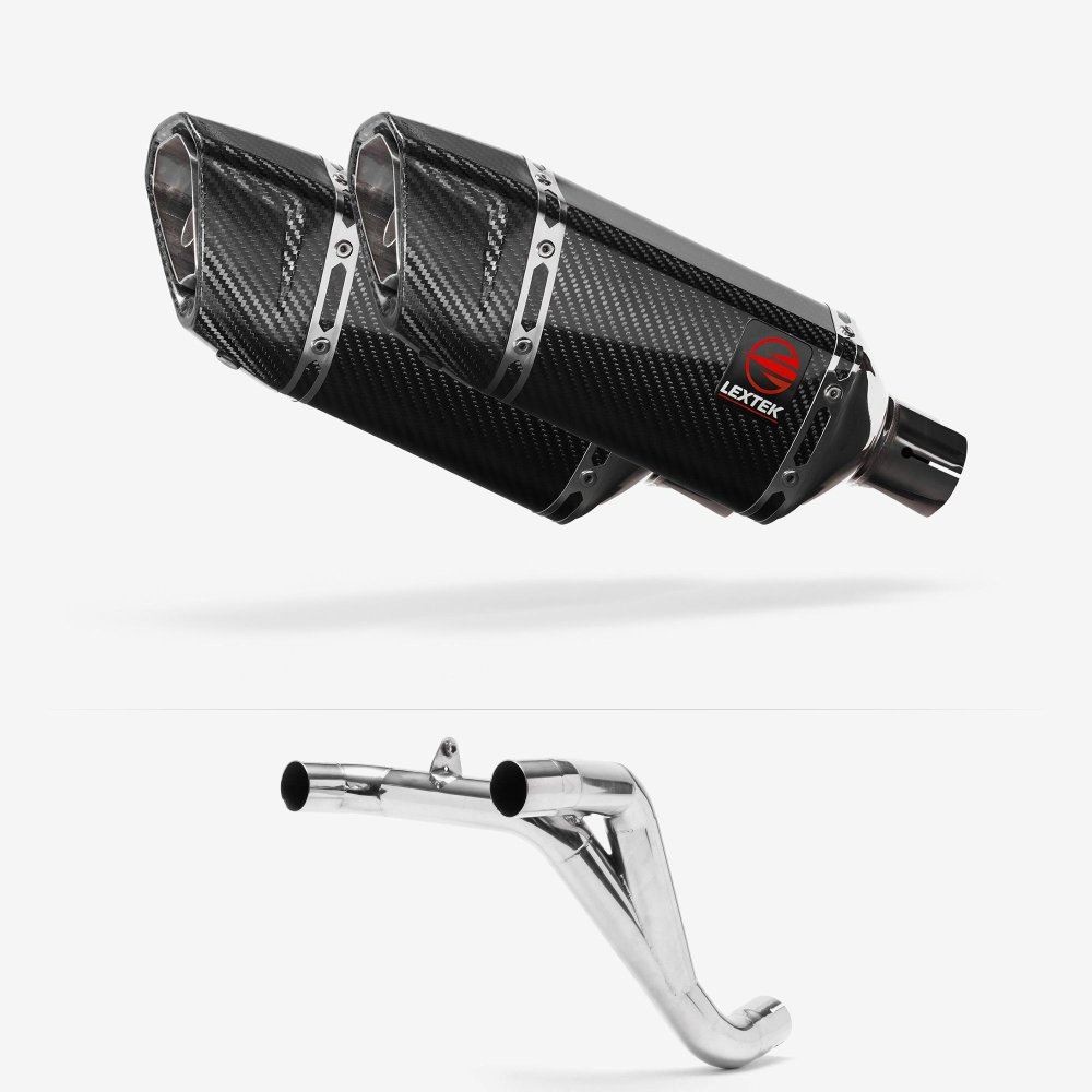 Lextek SP11C Gloss Carbon Fibre Exhaust 200mm Twin Underseat with Link Pipe