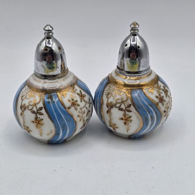 Vtg Midcentury Table Salt & Pepper Shakers American Cut Crystal Import Blue