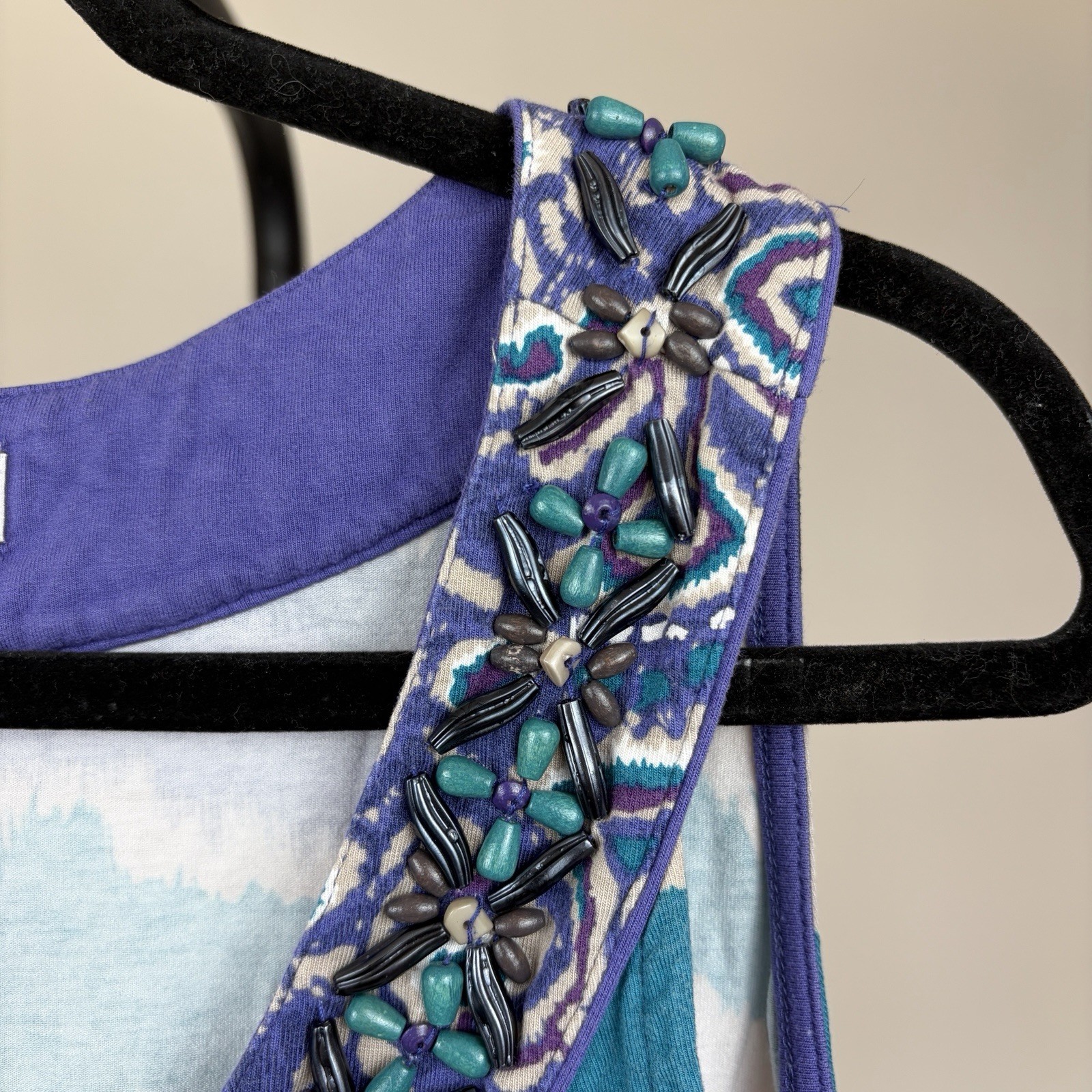 East Beaded Embellished Abstract Pattern Purple Blue Sleeveless Tank Top Size 8 image 3
