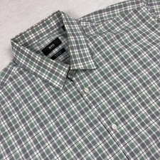 HUGO BOSS Button Down Shirt Men XL Green Plaid Regular Fit Long Sleeve