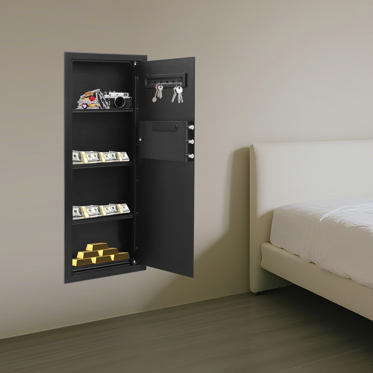 Fireproof Hidden Lock Wall Safe With Keys Cash Jewelry Superior