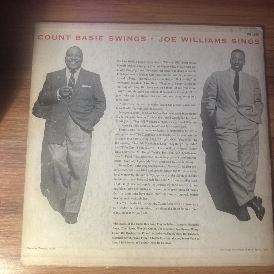 Count Basie Swings Joe Williams Sings - долгоиграющая пластинка - Clef Records MG C-678 - Изображение 2 из 4