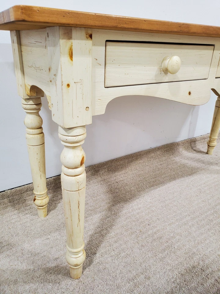 Ethan Allen Farmhouse Pine Sofa Table Side Table 23-9010 672 Antiqued White/Pine - Image 3 of 4