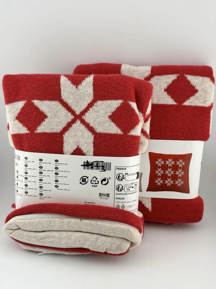 2 Funda Cojín Navidad IKEA Vinterfint Rojo Blanco 2 Caras 20"x20" 105.654.04 Foto 2 de 4