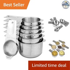 Stainless Steel Measuring Cups 7 Piece Silver 18/8 Metric Markings Pour Spouts