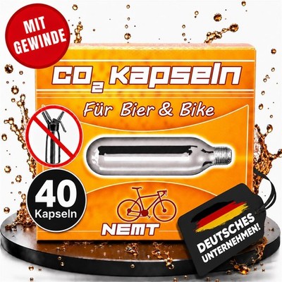 40 x Nemt Gewindekapseln Co2 16g Patronen für Bierzapfanlage, Bikekapseln NEU