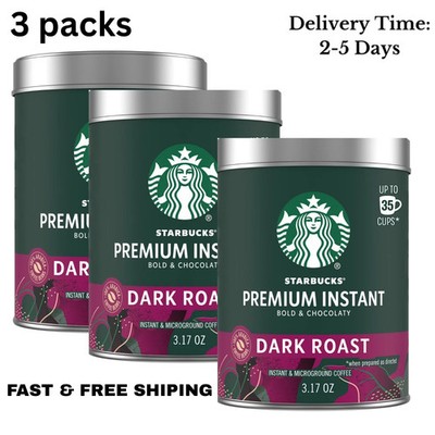Starbucks Premium Instant Coffee Dark Roast 3.17 oz 3 Pack Strong Coffee