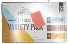 *2026-9-9* Grove Square Cappuccino Pods, Variety Pack, Single Serve (pack Of 72)