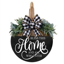 Bless This Home Welcome Sign for Front Door, Rustic Wood Wall Decor Porch Wre...