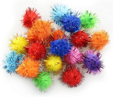 70PCS 1" Multicolor Cat Balls Assorted Pompoms Fuzzy Pom Poms Glitter Sparkle Ba