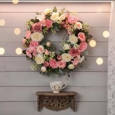 Rosenkranz aus Stoffblumen Fr&uuml;hlingshaft Bl&uuml;tenkranz Pflegeleicht f&uuml;r Haust&uuml;r
