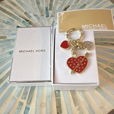 Michael Kors Gold Red Metal Mom Heart Charm Key Chain w/ Logo Accent