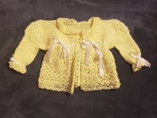 Vintage Knitted Yellow Baby Girl Dress Sweater Hand Made-ONE OF A KIND  