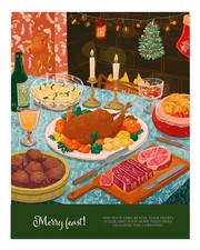 Festive Holiday Feast Wall Art Poster for Christmas Decor Home Decor