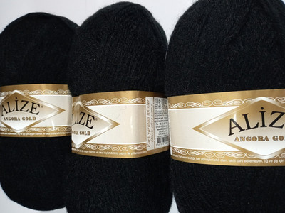 Alize Yarn Angola Gold-Black-Lot of 3 Skeins-Each Skein 601 Yards-NEW