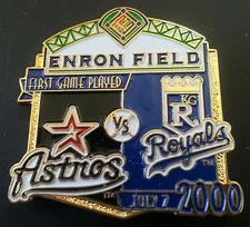 HOUSTON ASTROS vs KANSAS CITY ROYALS First Game Played ENRON FIELD Lapel Pin