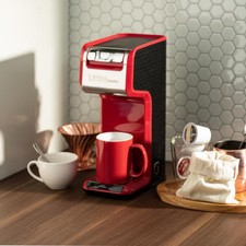 2 In 1 Single Serve Coffee Maker Brewer, Ground & K-Cup Pods, Slim Design, Red