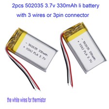 2pcs 3.7V 330mAh 1.22Wh Li Battery Lipo 502035 JST 3pin Connector NTC Thermistor
