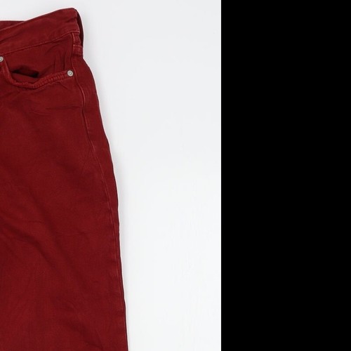 H&M Womens Red Cotton Blend Straight Jeans One Size L26 - Picture 4 of 12