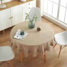 Tablecloth Solid Color Round Table Cloth Cotton Linen Fold Ruffled Kitchen