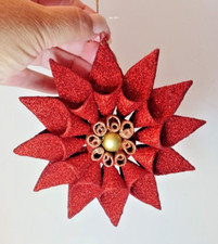 Large Red and Gold Sparkly Christmas Star or Poinsettia Tree Ornament 6.25"