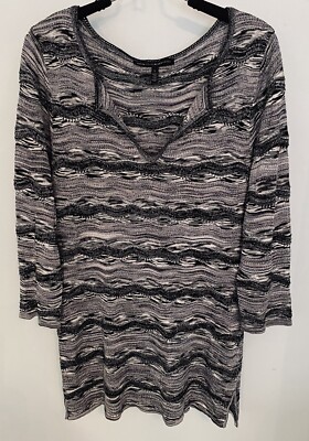 White House Black Market Women's L Knit Tunic Black White Silver Long Sleeves