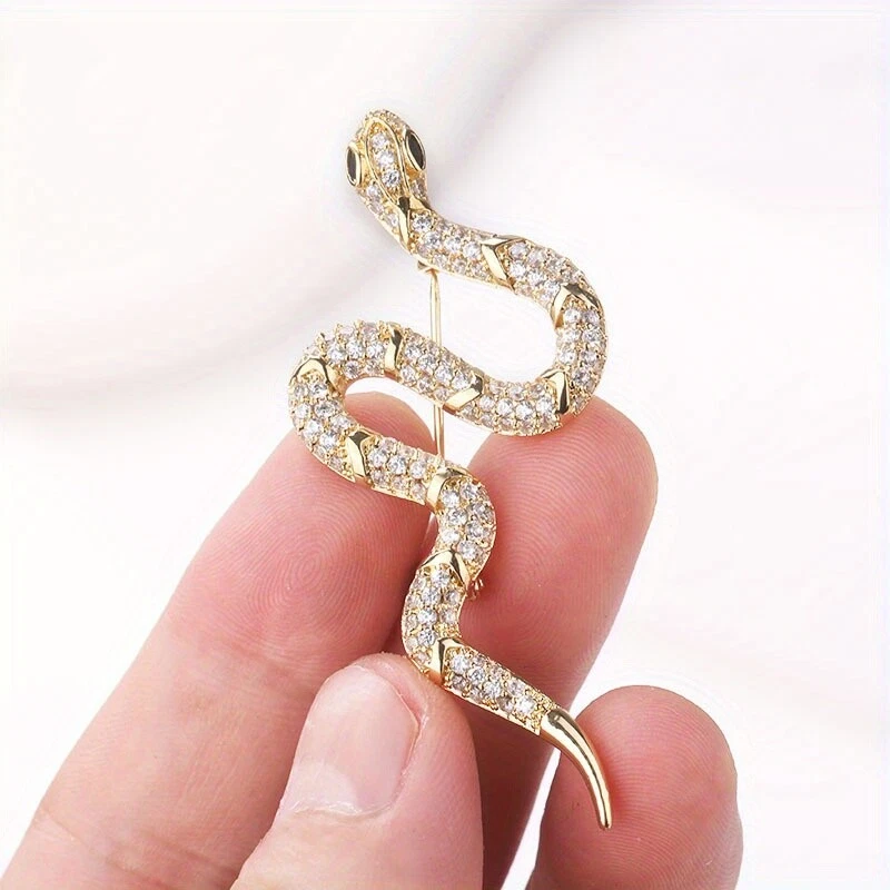 Luxury Rhinestone Snake Brooch - Vintage-Inspired Glass Pin for Women's Dresses - image 4 of 4