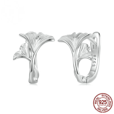 Neu Ginkgo Blatt Ohr Schnalle s925 Pure Silber Frauen Ohrringe