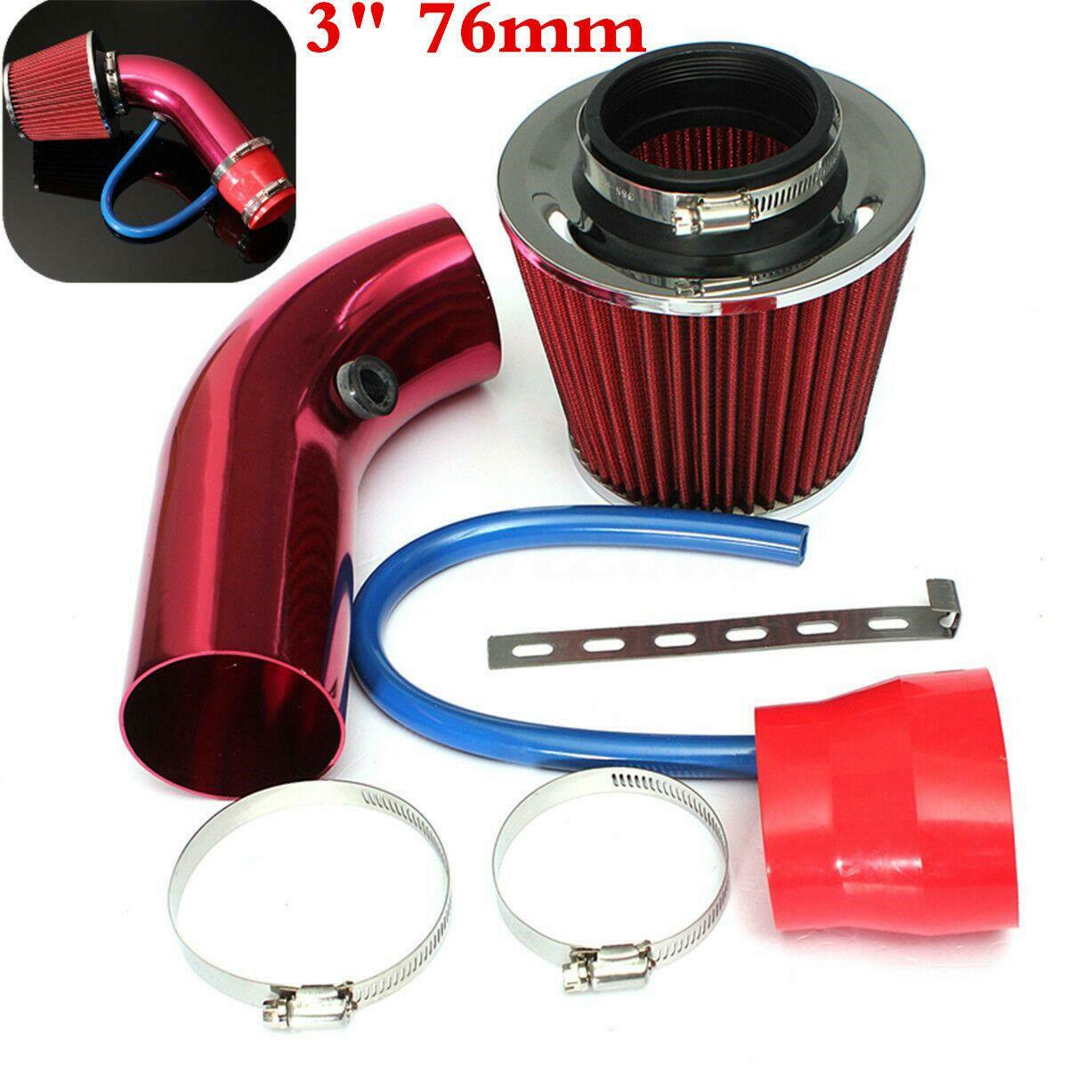 Universal 3in/76mm Car Cold Air Intake Filter Pipe Hose Tube Red Aluminum Kits