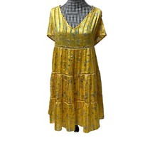 Urban Outfitters Yellow Uo Pippa Chiffon Tiered Lined Oversized Mini Dress EUC S