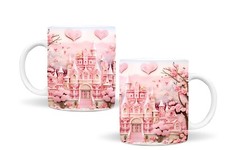 Tazza in ceramica rosa Castle of Love regalo di San Valentino compleanno cuori rosa 11 once