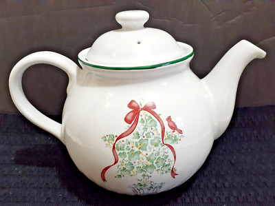 VTG Corelle Coordinates Callaway Holiday Ivy Teapot ~ Christmas Stoneware W/Lid