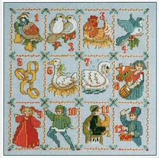 TWELVE 12 DAYS OF CHRISTMAS Motifs 14ct Counted Cross Stitch Chart Pattern Only
