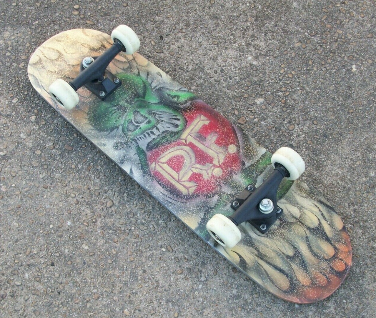 Vintage Ed Roth Rat Fink Flames Air Brushed Metal Flake Wood Skateboard 31"