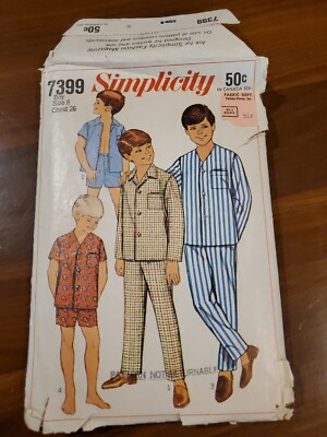 Pajamas Boys Sz 8 Simplicity 7399 Sewing Pattern Cut VTG Shorts Pants ...